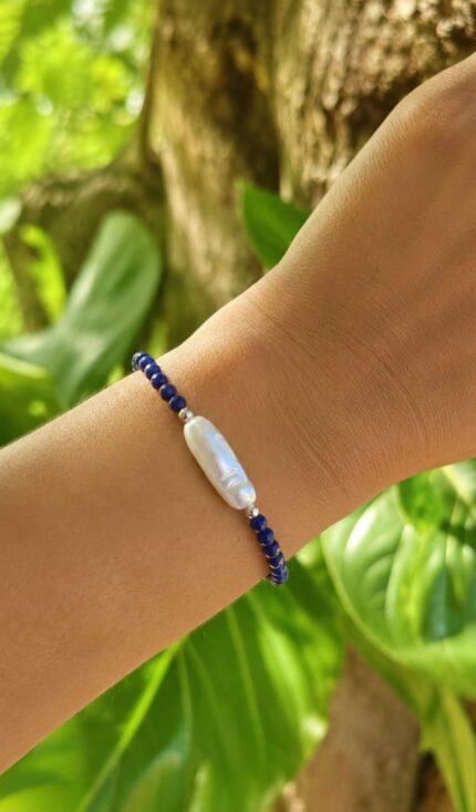 Pulseira de Lápis Lazuli com Pérola Biwa