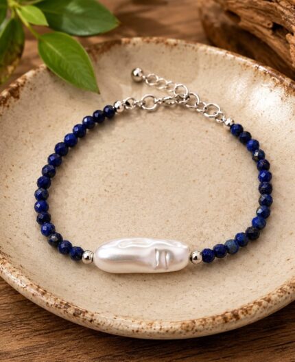 Pulseira de Lápis Lazuli com Pérola Biwa